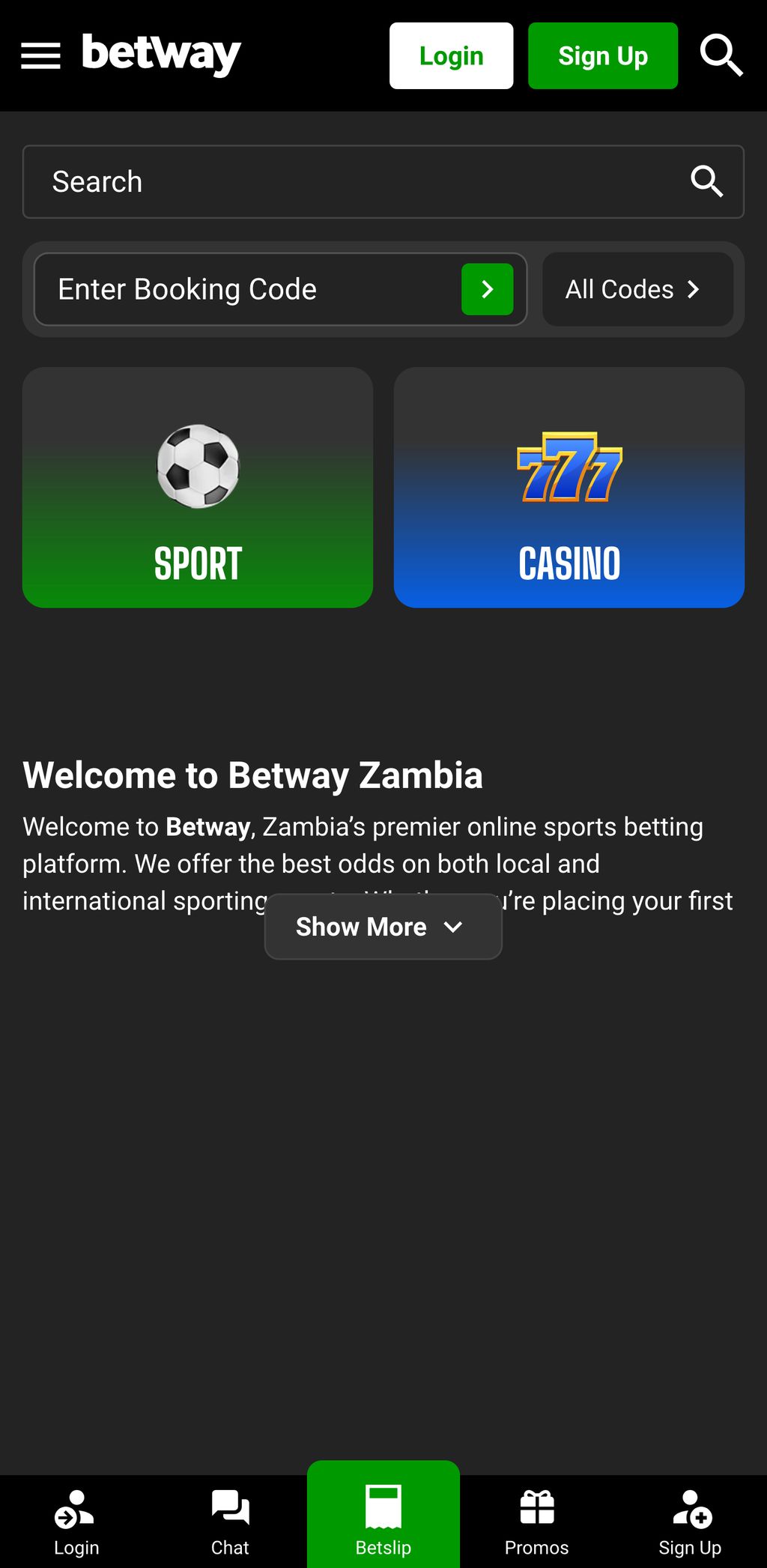 Betway Zambia website
