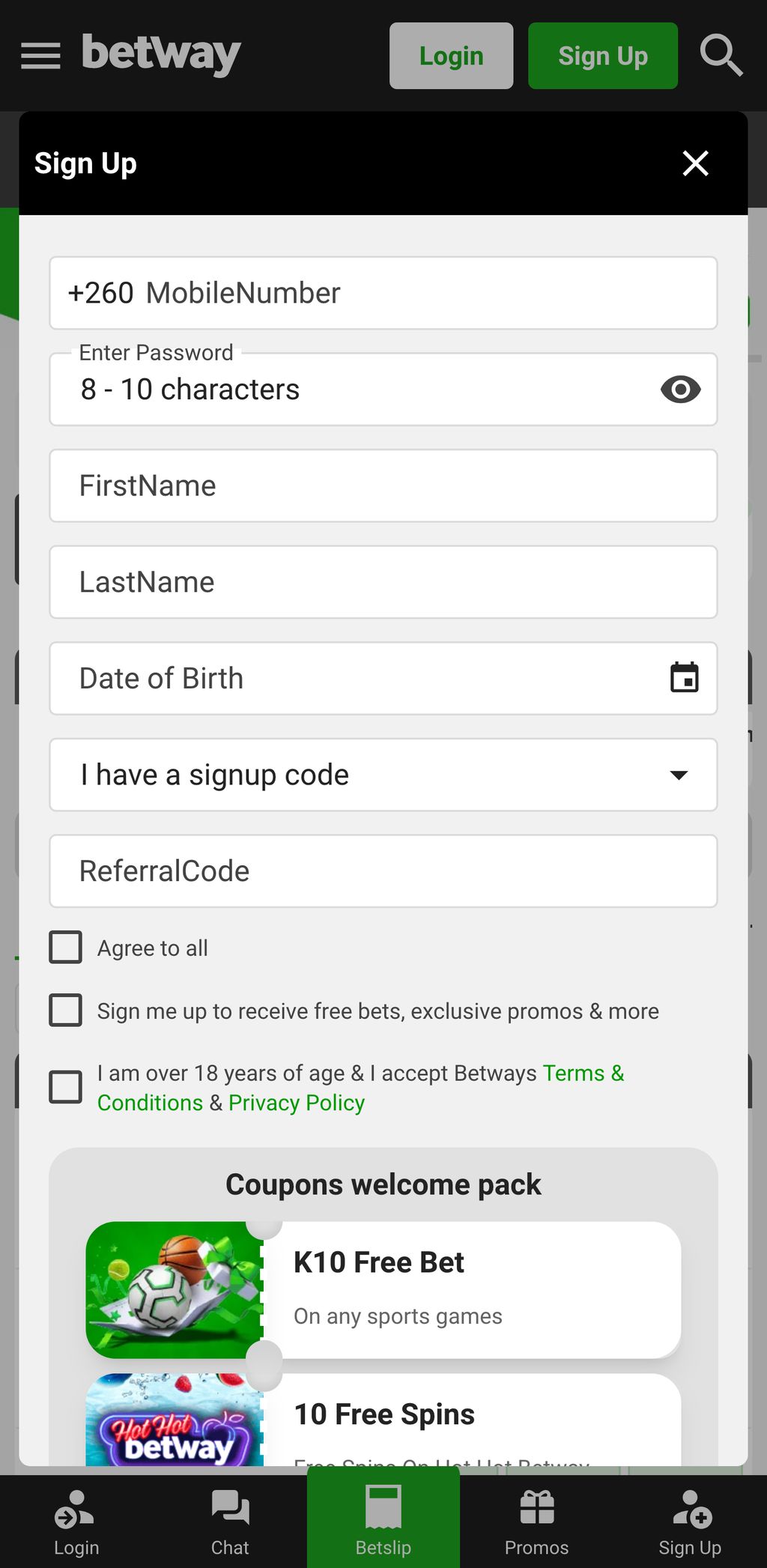 Betway Zambia registration